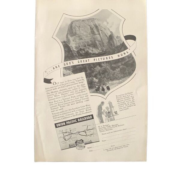 Vintage 1936 Union Pacific Great Pictures Hung Ad Advertisement - Picture 2 of 4